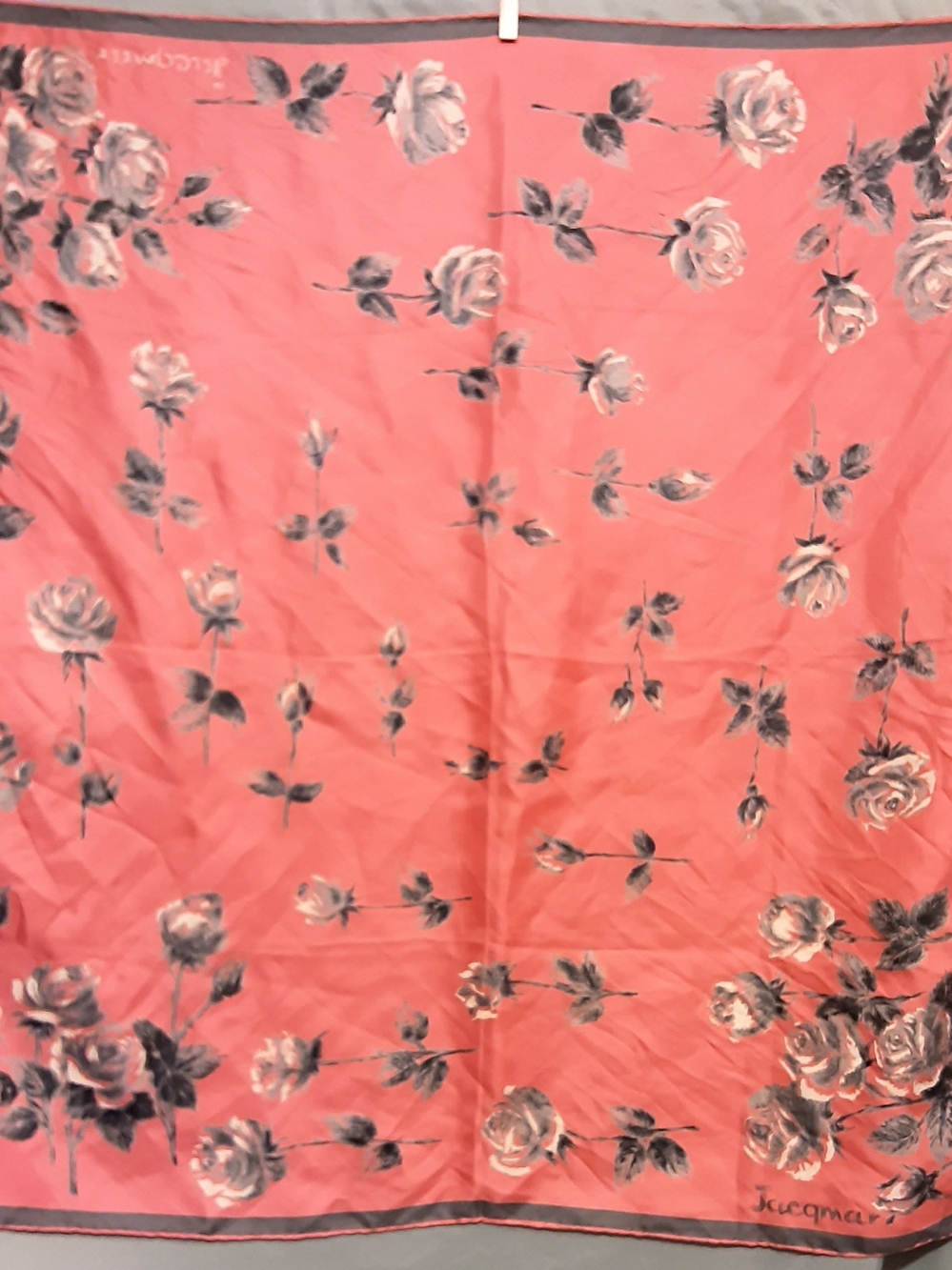 Vintage Jaqmar Silk Scarf In Coral And Gray.